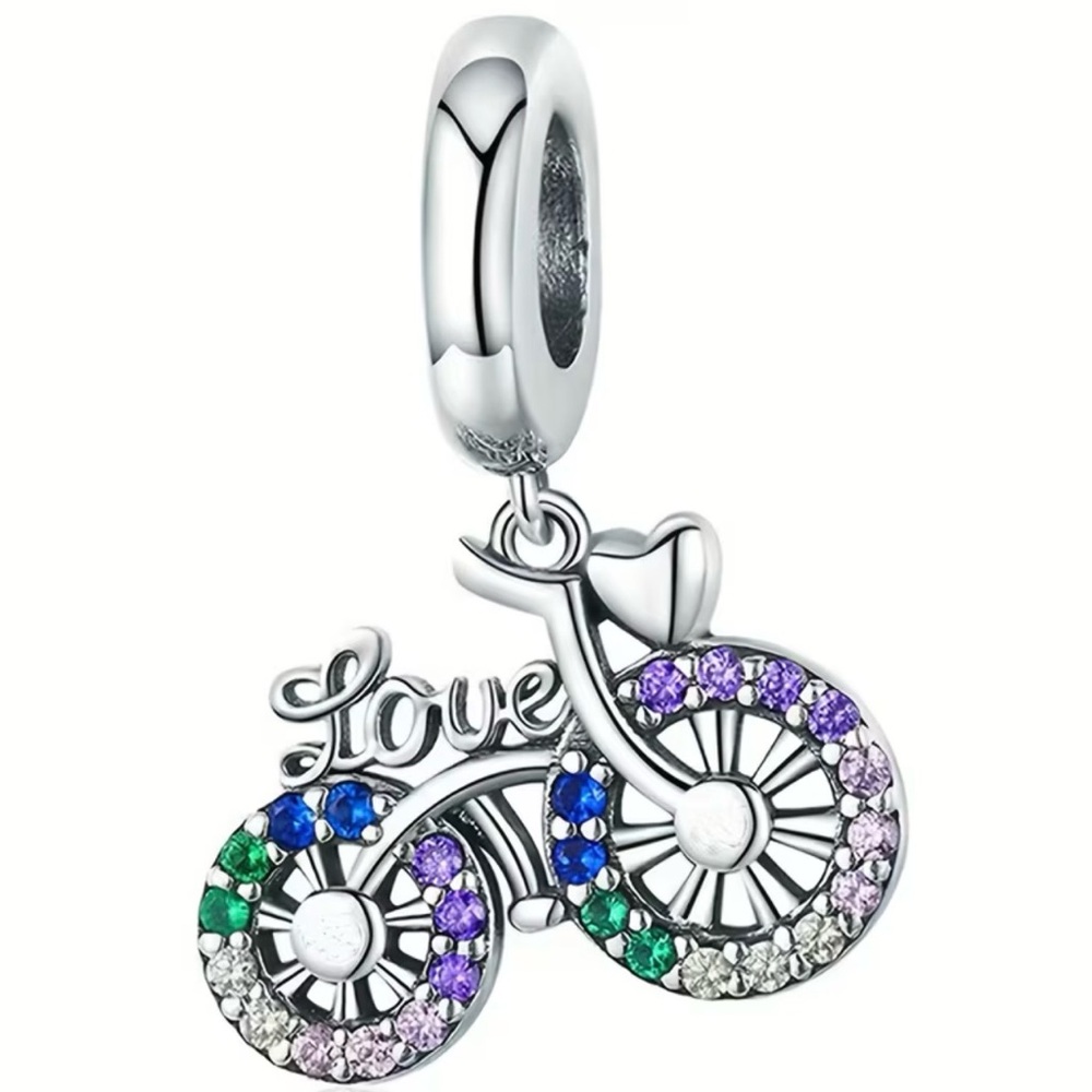 Silver Bicycle Charm Multicolor Crystals